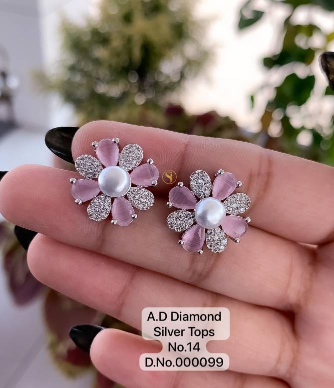 AD Diamond Silver And Rose Gold Tops Earrings Catalog
